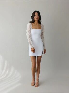 Park & Fifth Leslie White Square-Neck Puff Sleeve Mini Dress